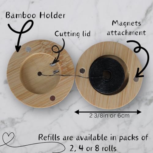 Charcoal Dental Floss with Bamboo Holder and 8 Pack Refill