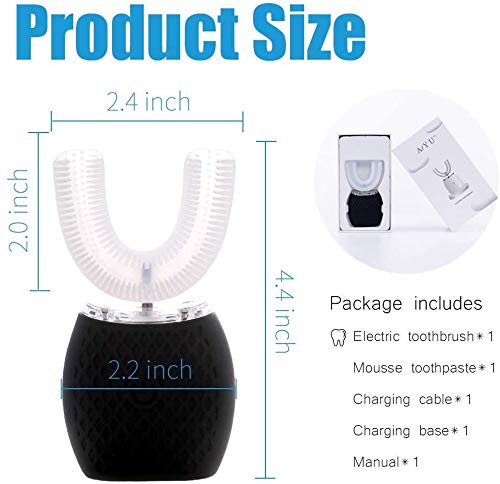 Ultrasonic Toothbrush for Adults - Automatic Electric Toothbrush with Soft Bristles & 30s Timer Rechargeable Portable Design with Wireless Charging Waterproof & Washable for Travel & Home Use (Black) Black