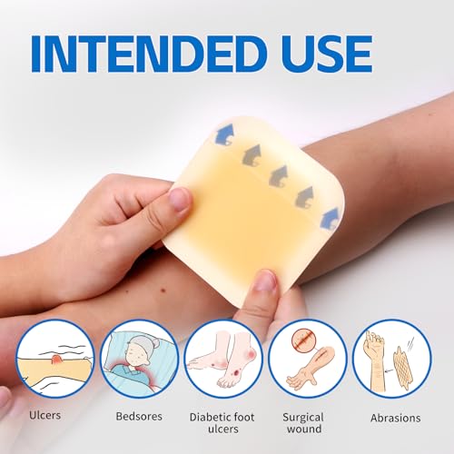 Hydrocolloid Wound Dressing with Border, 4 x 4 in, 10 Pack 4"x4" Border（0.5mm）