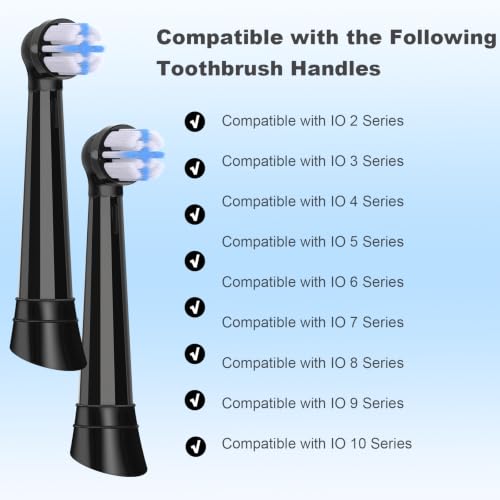 8 Pack IO Replacement Brush Heads Compatible with Oral B iO 2/3/4/5/6/7/8/9/10/Deep Clean Series Electric Toothbrushes, Medium-Hard Bristles IO Toothbrush Head Compatible with Oral B (Black) Black 8 Count (Pack of 1)