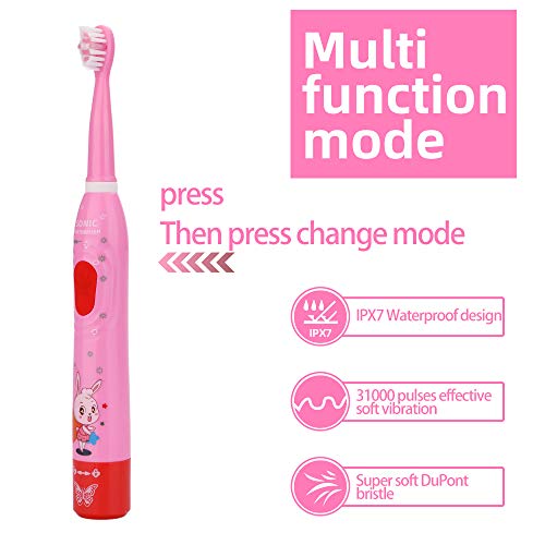 OJV 8630 Kids Sonic Electric Toothbrushes & 2 Pack Replacement Toothbrush Heads (Pink)