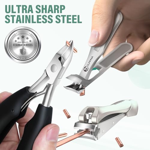 Toenail Clippers for Thick Toenails for Seniors, Angled Head Large Toe Nail Clippers for Ingrown Nails, Sharp Nail Cutter with Catcher Long Handle, Heavy Duty Nail Clippers Set for Thick Toenails Professional Nail Clipper Set