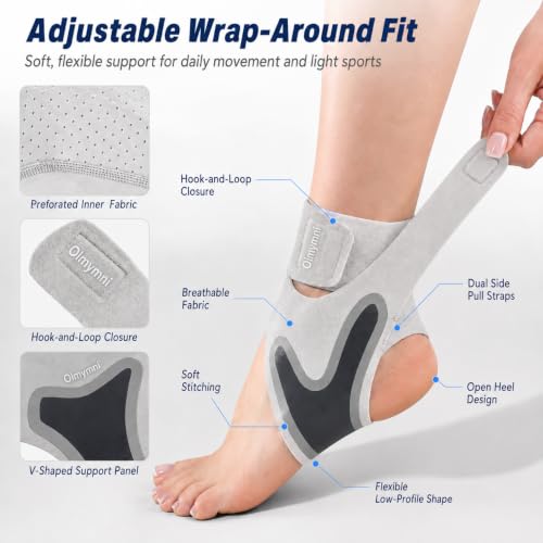 2 Pack Lightweight Adjustable Ankle Brace for Women and Men, 1 Pair Sports Medium-Gray