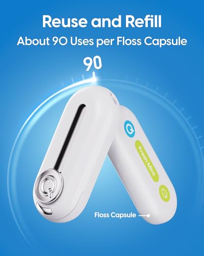 UpFlosser C1S Value Color Duo Bundle, 2 UpFlosser C1S + 3 Extra Unflavored Floss Capsules, Reusable Auto-Restringing Flosser for Quick & Deep Clean (Reef Green + Tide Cyan)