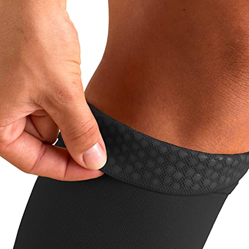 Truform 20-30 mmHg Compression Stockings for Men and Women, Thigh High Length, Dot Top, Closed Toe, Black, Medium Medium (1 Pair)