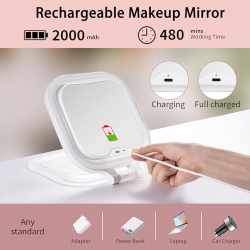 Travel Makeup Mirror with Lights & 1X/10X Magnifying Vanity Mirror 7" White
