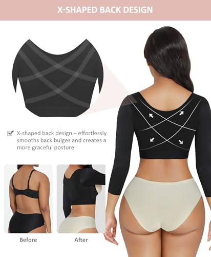 FeelinGirl Upper Arm Shaper for Women Faja Post Surgery Slimming Compression Sleeves Arm Lipo Compression Garments XX-Large Black
