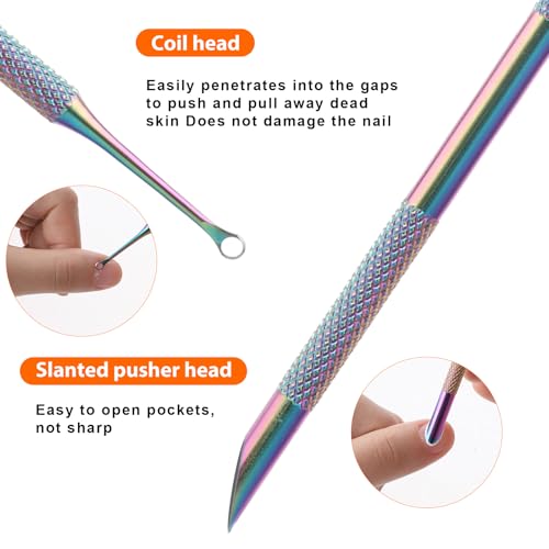 Cuticle Pusher, Dual Ended Nail Cuticle Remover with 5 Nail Sand Polishing Tablets Nail Care Polish Remover Cuticle Trimmer Manicure Kit for Pedicure Nail Art Titanium steel, white