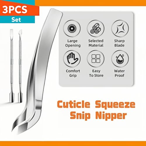 Professional Cuticle Trimmer & Nipper Set - Stainless Steel Hangnail Remover Tool with Mini Cuticle Pusher and Clippers for Precise Manicure, Pedicure, and Nail Care