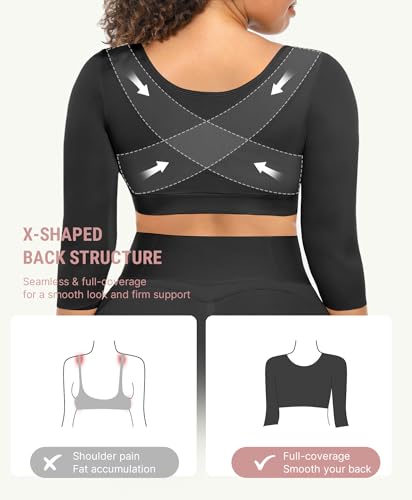 FeelinGirl Arm Compression Sleeve Women Post Surgery Front Closure Bra Small Black