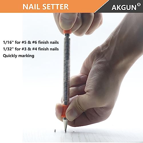 2-Piece Dual Head Nail Setter Kit, Hammerless Nail Set Trim Pak for Wood 2-Piece Combo Nail Setter Set
