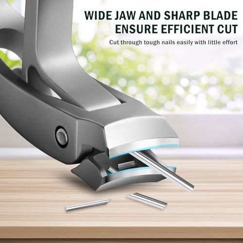 FVION Innovative Angled Head Toenail Clippers, Professional Ingrown Toe Nail Clippers for Thick Nails Seniors, Slanted Nail Clippers with Catcher, Pedicure Toenail Cutters Toenail Scissors Black Matt