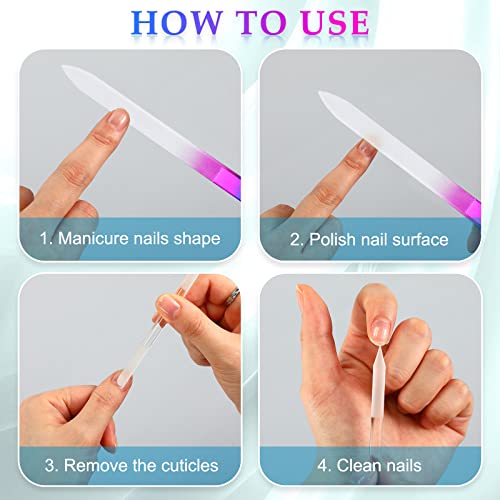 Zhehao 6 Pcs Glass Nail File and Nail Shiner Set Manicure, Rose Red