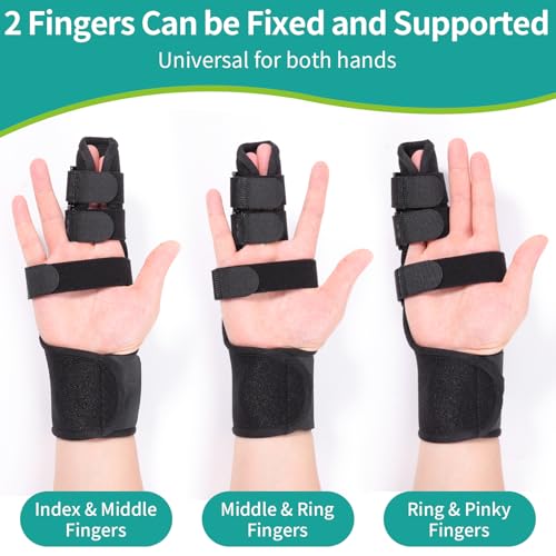 lefeke Trigger Finger Splint, Finger Brace for Middle, Index, Pinky, or Ring Finger Support, Hand Splint for Arthritis, Fracture, Hand Brace Splint with maniphalanx Support (2 Fingers Fixed) Black