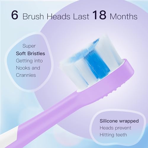 Kids Electric Toothbrushes Toddlers Rechargeable, 6 Heads, Ages 2-12 Purple