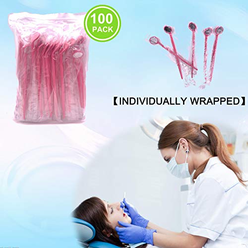 100pcs Disposable Dental Exam Mouth Mirrors Oral Dental Mirror Plastic Dental Instrument (Pink) Pink