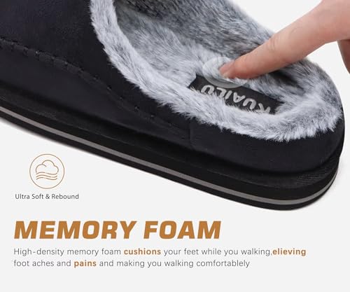 KuaiLu Mens Slippers Orthopedic Arch Support Suede Fluff Plush Home Shoes 12 Black