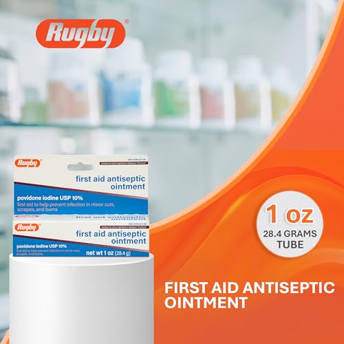 Rugby First Aid Antiseptic Ointment, Povidone Iodine USP 10%, 1 Oz