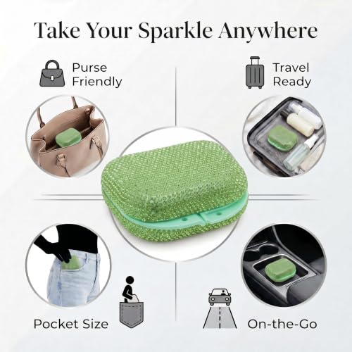 Bling Retainer Case Cute Mouse Guard Case Dental Partial Retainer Container Diamond Slim Night Guard Holder with Clip for Travel(Green) green