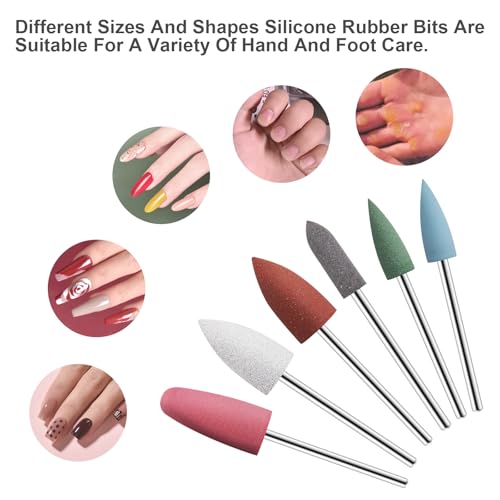 8Pcs Silicone Rubber Nail Drill Bit with 16 Holes Bits Holder Set 3/32'' Nail Art Silicone Polishing Drill Bits for Manicure Pedicure, Gel Grinding and Polishing Tools Purple Set