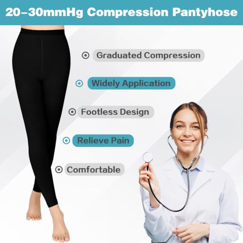 KTINNEAD 20-30mmHg Comfortable Medical Compression Pantyhose for Women Men Black1 L