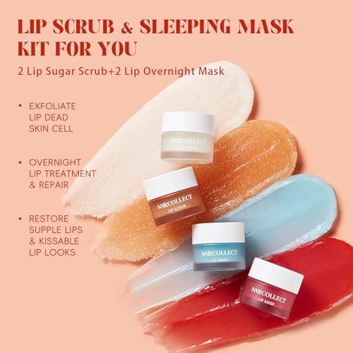ANRCOLLECT 4-Pack Lip Scrub and Lip Mask Set