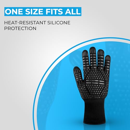 Heat-Resistant Oven & BBQ Gloves – Non-Slip Silicone Dotted Gloves - One Size Fits Most – Ideal for Oven, Grill, Baking & Cooking - Black