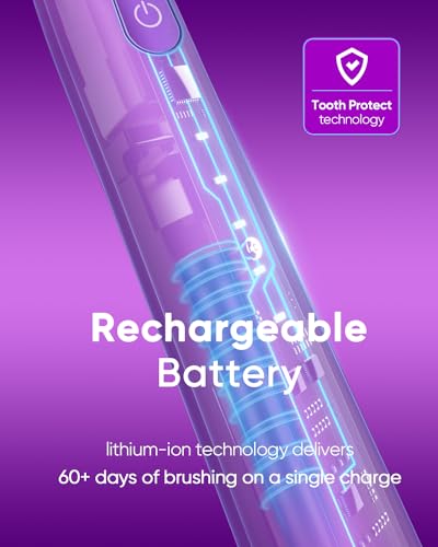 MySmile DY156 Electric Toothbrush for Adults with 3 Brush Heads and Replacement Heads, 3 Packs (Purple)
