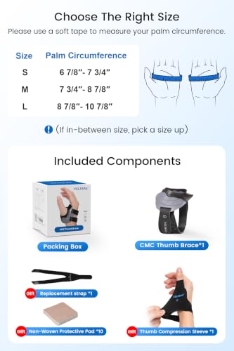 Velpeau CMC Thumb Brace for Arthritis Pain Relief and Support, Right L New Black - Right Large
