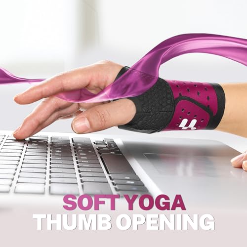 Ultra Thin Carpal Tunnel Wrist Brace with Soft Thumb Design (Not for Thumb Pain), Ajustable Compression Wrist Wraps with Mobility for Sports Work Typing Sleeping, Tendonitis, Arthritis Ulnar Pain L/XL Rose