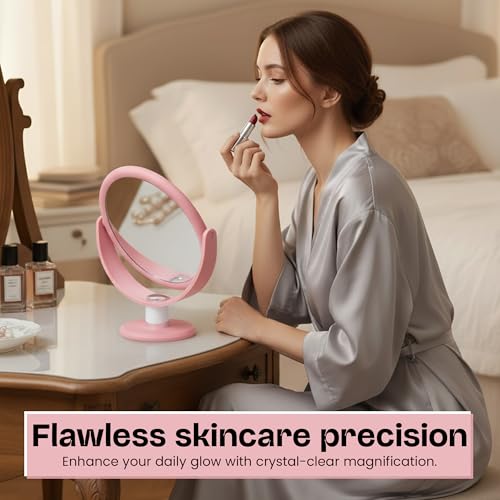 Danielle Creations Soft Touch Held Vanity 10 Times Magnifying Mirror, Blush Pink Blush Pink & Chrome 10 x