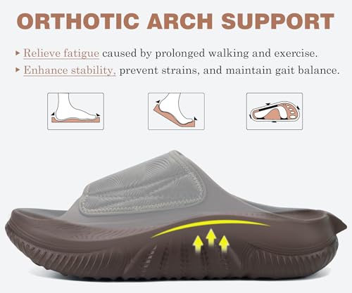 COFACE Mens Recovery Sandals Man Orthopedic Plantar Fasciitis Walking Outdoor Slides for Men Comfort Adjustable Thick Cushioned Orthotic Size 7-15 10 Brown