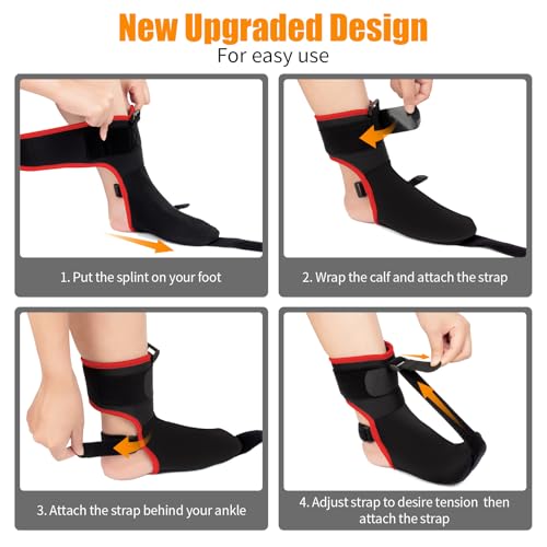 Plantar Fasciitis Night Splint Sock: Upgraded Plantar Fasciitis Brace with Support Plate for Women Men for Achilles Tendonitis Foot Drop Heel Spur Pain Relief Black-Red Medium