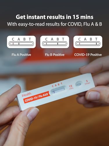 iHealth FluA/B + Covid-19 Test Combo, At-Home 3-in-1 Rapid Test, 1 Test 1 Pack, 1 Test