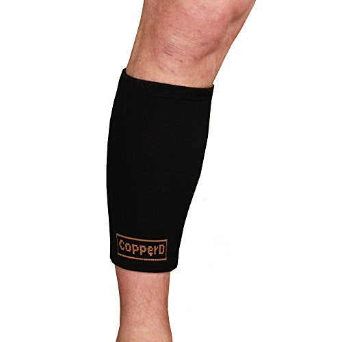 BambooMN Copper D Compression Calf Support Brace - Size Large - Extra Large - All Black - 1 Pack