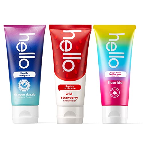 hello Variety (Unicorn, Strawberry, Dragon) Fluoride Kids Toothpaste, Anticavity, Natural Flavors & Mighty Multitasker Fluoride Toothpaste, 8-in-1 Toothpaste with Minty Flavor, Anticavity