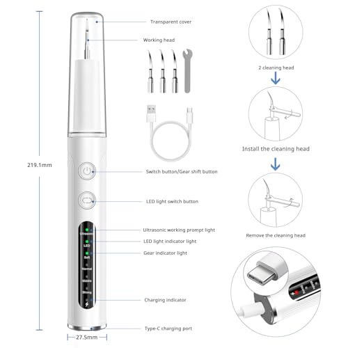 Plaque Remover for Teeth Rechargeable Tartar Remover&Cleaner Tool with LED