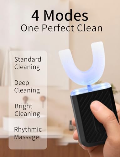 U-Shaped Electric Toothbrush for Adults, Electric Toothbrush with IPX7 Waterproof, ultrasonic Toothbrush with 4 Clean Modes & 3 Light Modes, Travel Friendly u Shaped Toothbrush