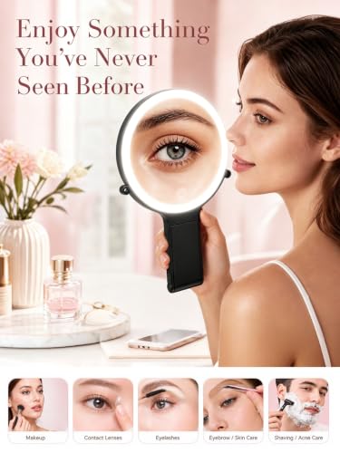 40X/1X Double-Sided Travel Magnifying Mirror with Light for Detailed Makeup Black-40x