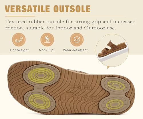 COFACE Womens Orthotic Cushion Sandals Comfort Arch Support Walking Slides 9 Khaki（choose a Larger Size）