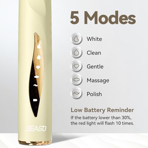 SEAGO Electric Toothbrushes for Adults, Rechargeable Toothbrushes with 8 Brush Heads,5 Modes, Toothbrush with Pressure Sensor,Sonic Toothbrush,SG-2753(Beige) Beige
