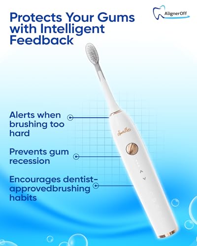 Sparklux Pro Ultrasonic Toothbrush - Rechargeable Wireless Electric Toothbrush for Adults with Replacement Heads, Travel Case, Cordless Design, White with Rose-Gold Trim