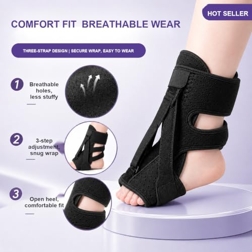 Plantar Fasciitis Night Splint 5-Piece Kit, Foot Drop Brace + Massage Ball + Socks + Arch Support + Bag Black Kit
