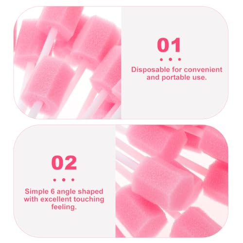 Healifty 200Pcs Disposable Oral Swabs Sponge, Unflavored Mouth Cleaning Tooth, Foam Toothbrush Swabsticks for Elderly Bedridden Care & Baby Tongue Cleaner Pink 200Pcs Pink