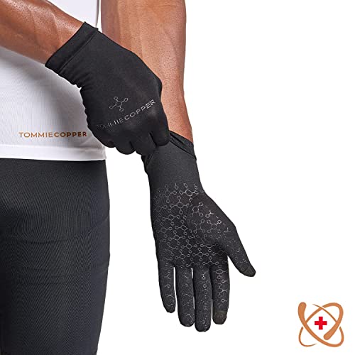 Tommie Copper Core Compression Infrared Full Finger Gloves| Non-Slip, Touchscreen Compatible, Warming Gloves for Stiffness Medium