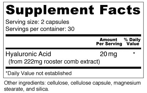 Wellness Resources Hyaluronic Acid from Rooster Comb, 100% Natural Source Low Molecular Weight (60 Capsules) - BeesActive Australia