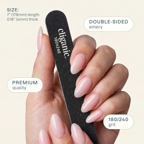 Cliganic 12 Pack Nail File Set: 180/240 Grit | Professional Emery Boards for Natural, Gel & Acrylic Nails | Washable Double Sided Kit | Cliganic 90 Days Warranty 12 Count (Pack of 1)