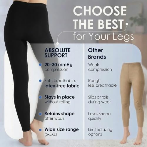 ABSOLUTE SUPPORT Women Compression Leggings 20-30mmHg, Black, Small