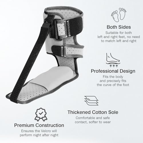 Upgraded Plantar Fasciitis Night Splint,Plantar Fasciitis Relief Grey-Black Trim One Size 1