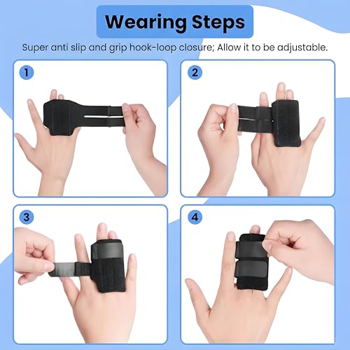 Adjustable Trigger Finger Splint with Metal Support Bar, Finger Stabilizer Brace, Straightening Support for Sprain Injury Arthritis Pain Relief, Fit All Fingers (2) 2